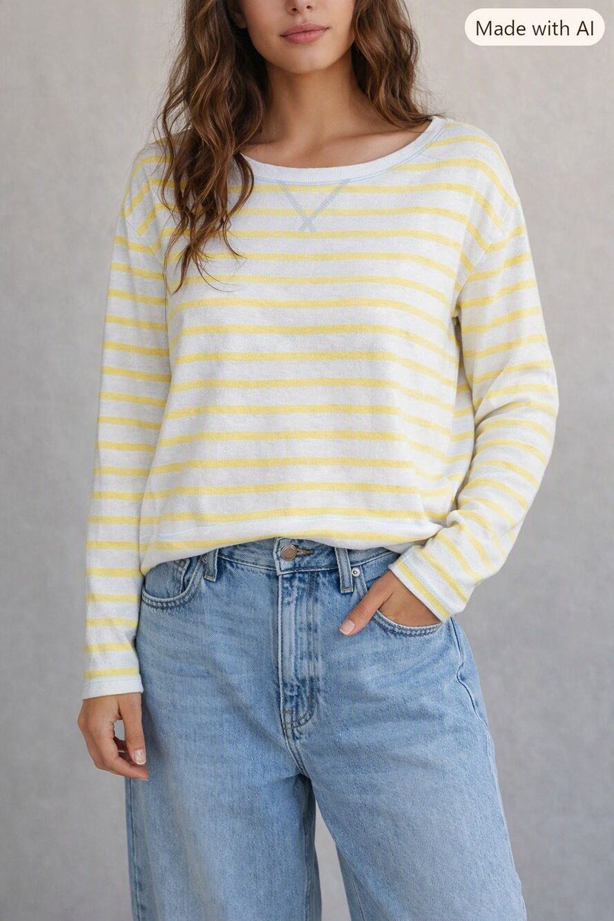 Gap Cotton Linen Blend Striped Sweatshirt Yellow Gray Size Large